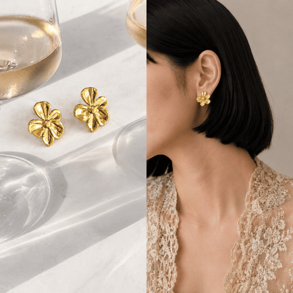 Flower earrings stainless steel/ ribbon earring daisy earring classic diamond earring