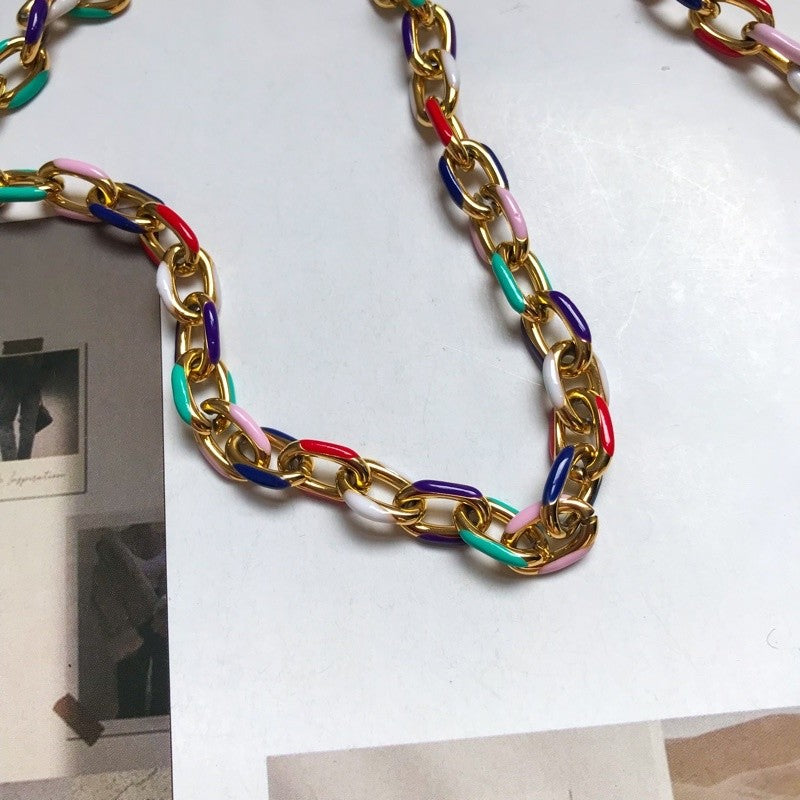 Stainless steel thick link colourful chain coated with colour 50cm/ gold necklace jewellery for diy bracelet bulky chain
