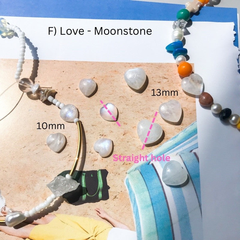 Natural stone with hole - Aquamarine / Herkimer Diamond/ Moonstone Love shaped