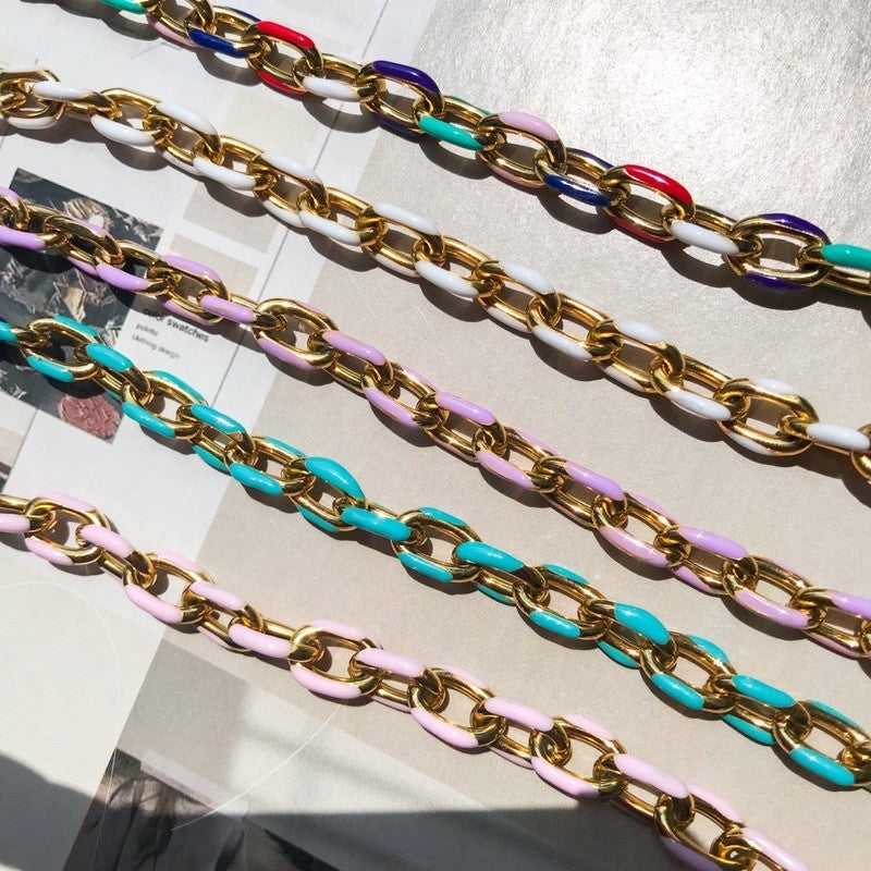 Stainless steel thick link colourful chain coated with colour 50cm/ gold necklace jewellery for diy bracelet bulky chain