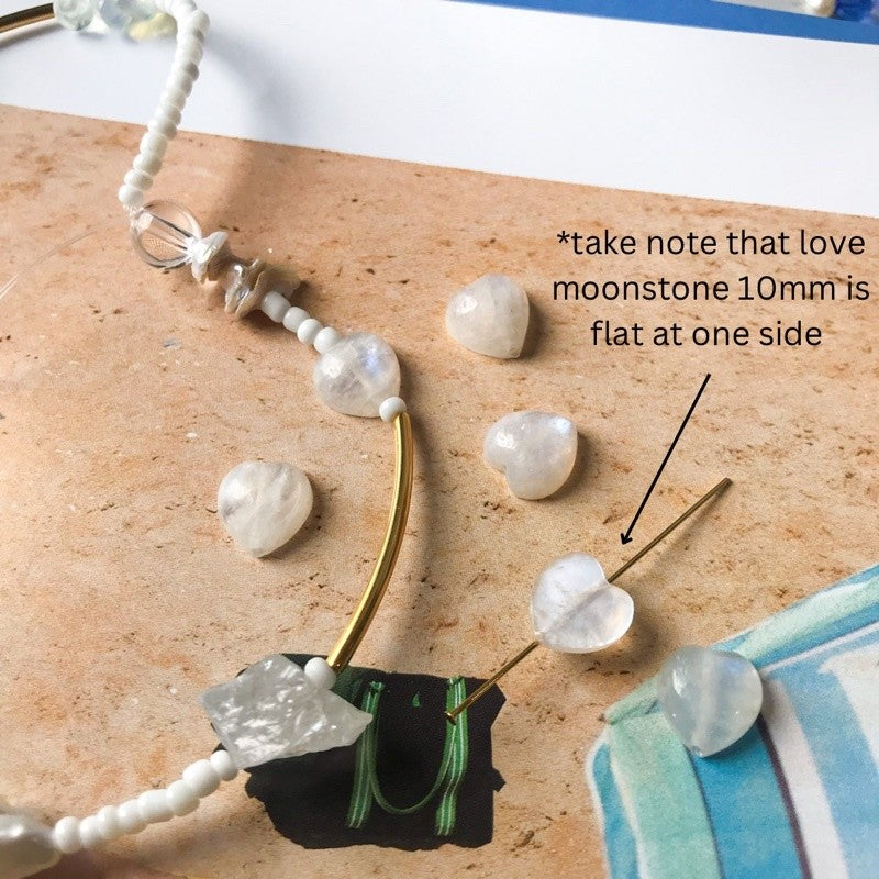 Natural stone with hole - Aquamarine / Herkimer Diamond/ Moonstone Love shaped