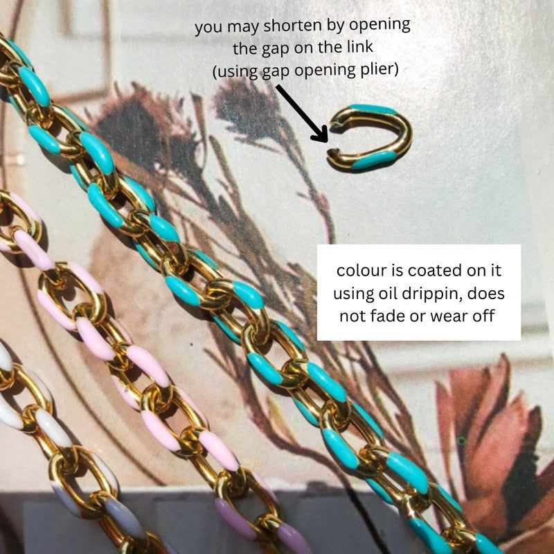 Stainless steel thick link colourful chain coated with colour 50cm/ gold necklace jewellery for diy bracelet bulky chain