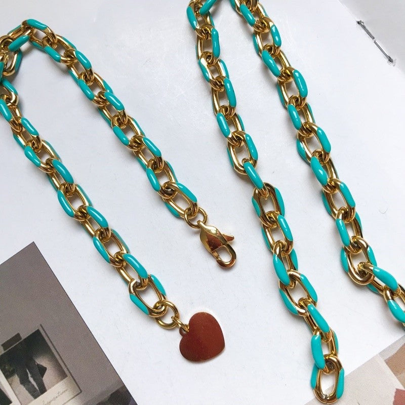 Stainless steel thick link colourful chain coated with colour 50cm/ gold necklace jewellery for diy bracelet bulky chain