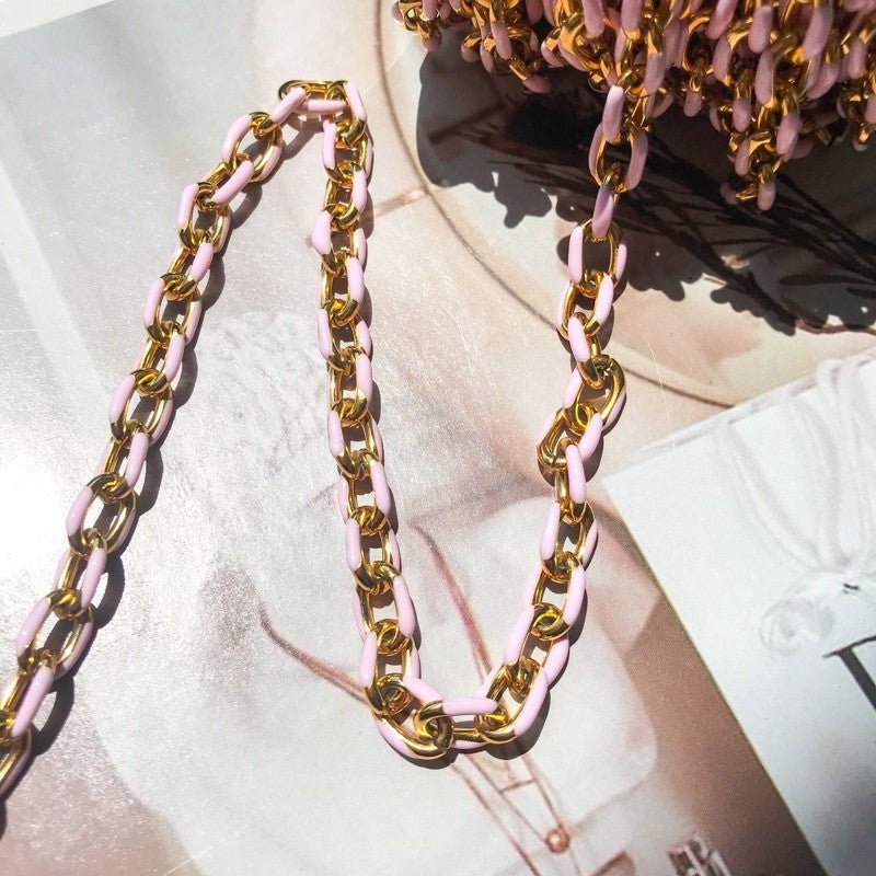 Stainless steel thick link colourful chain coated with colour 50cm/ gold necklace jewellery for diy bracelet bulky chain