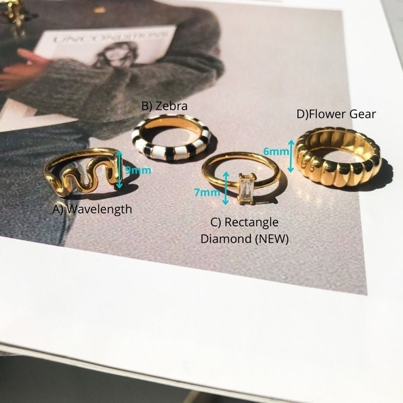 Stainless steel Zirconia rings 1pc - Wavelength/ Zebra/ Diamond/ Gear