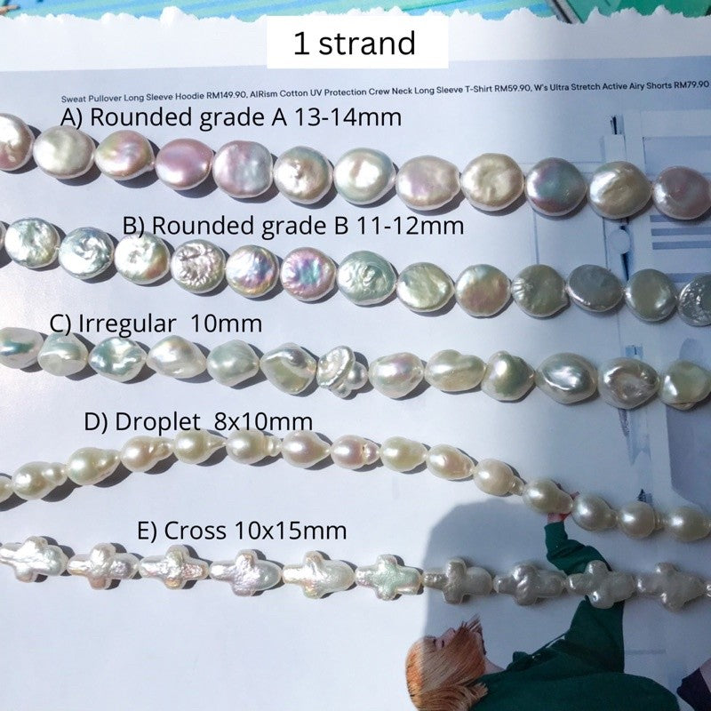 [1 strand] Freshwater Pearl for diy jewellery making/ Rounded coin pearl cross pearl Irregular pearls