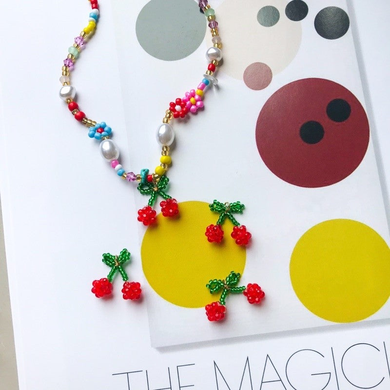 Fruit pendant Ribbon made with beads/ DIY cherry lemon flower jewellery pendant accessories beads Jewelry handicraft