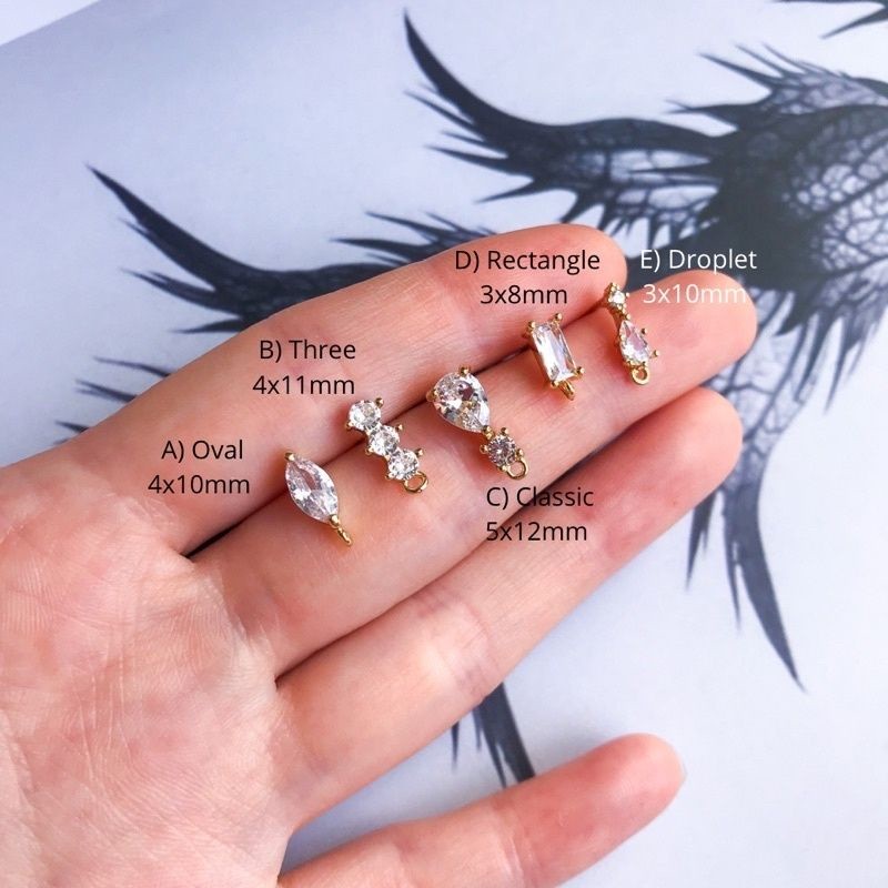 Diamond Zirconia Stone Earrings Stud 1Pair - 14K Rolled Gold