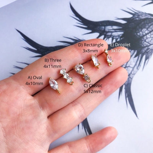 Diamond Zirconia Stone Earrings Stud 1Pair - 14K Rolled Gold