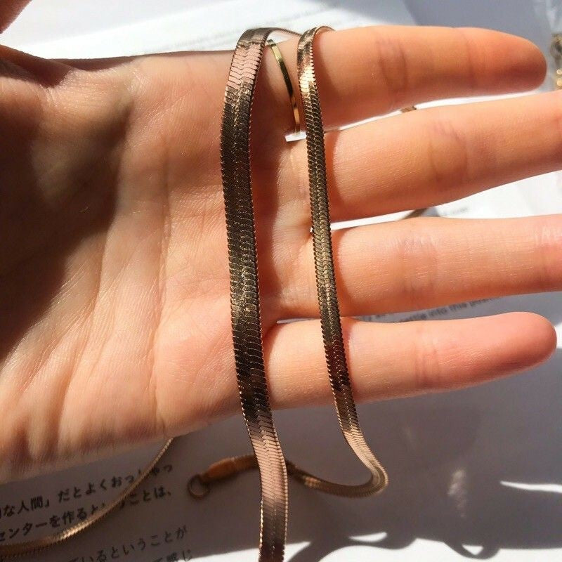Flat Snake Chain Necklace 1Pc - Stainless Steel