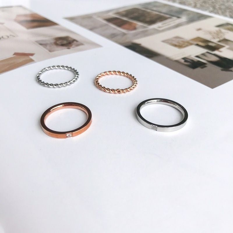 Plain/Braided/Sparkle/ Rosegold Opal ring 1pcs - Stainless steel