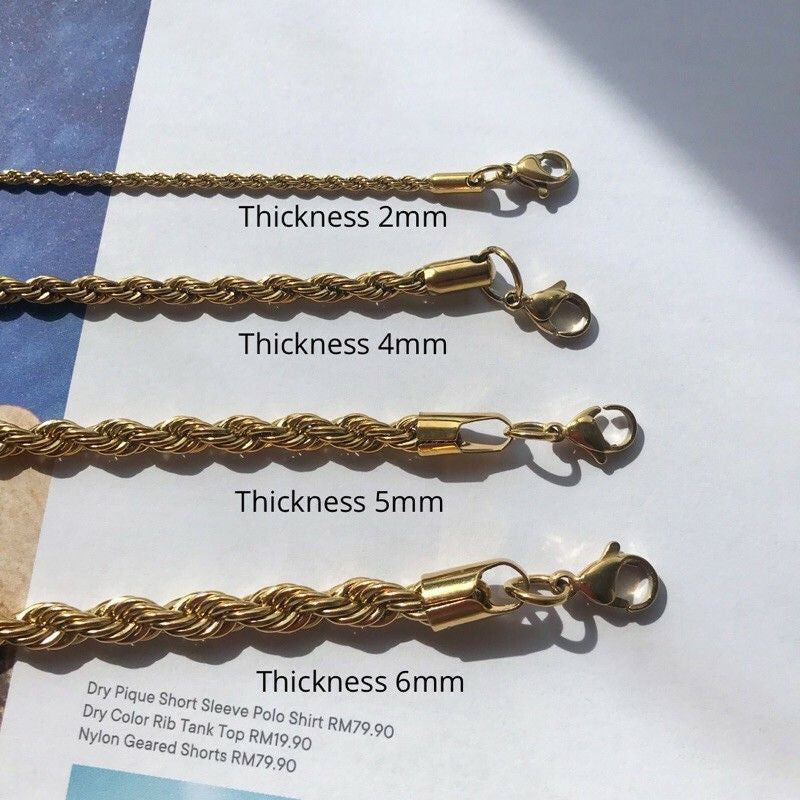 Rope Chain Necklace 1Pc - Gold & Stainless Steel