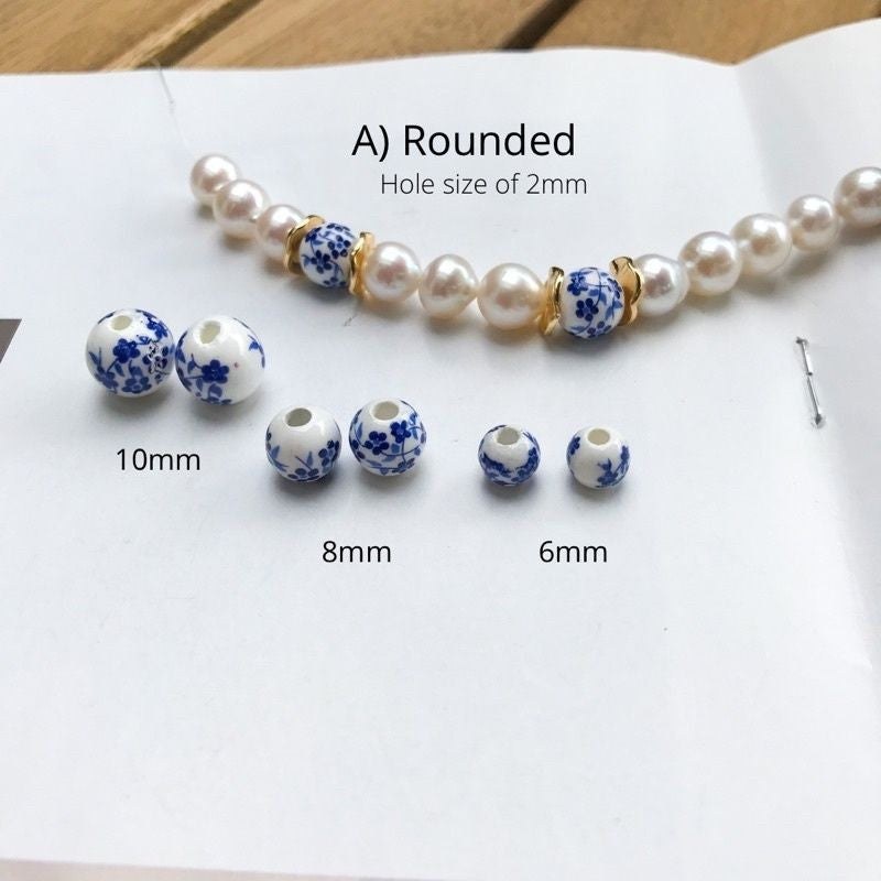 Porcelain beads blue flower beads 1 pc