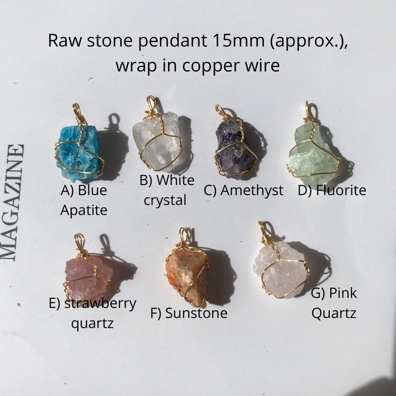 Natural Raw Stone Pendant In Copper Wire Crystal Quartz 1 Pc