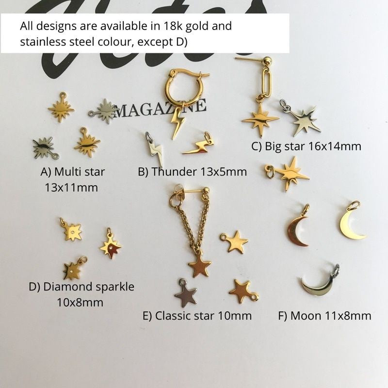 Star Moon Sparkle Pendant 1 Pc - Stainless Steel