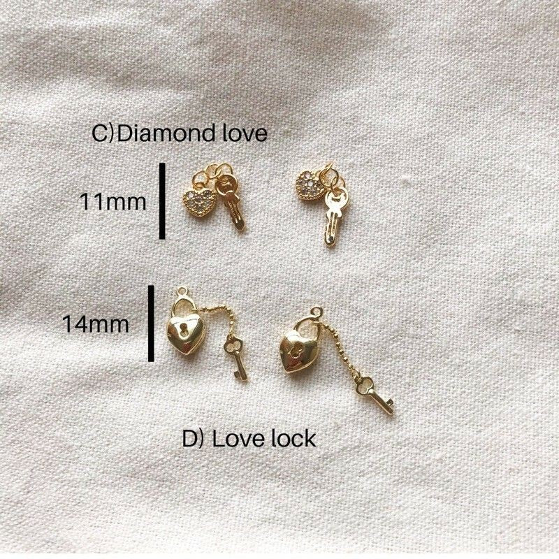 Key/ Diamond Love/ Locket Pendant 1Pc - 14K Rolled Gold