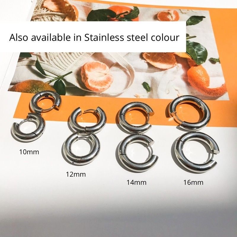 Type B Thick huggies earrings hoop 1 pair/ Stainless steel with PVD coating/ 18k