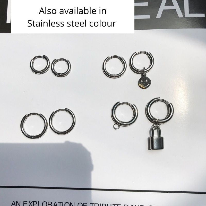 Thin Huggies 8mm/10mm/12mm with Hook Earrings - Stainless Steel