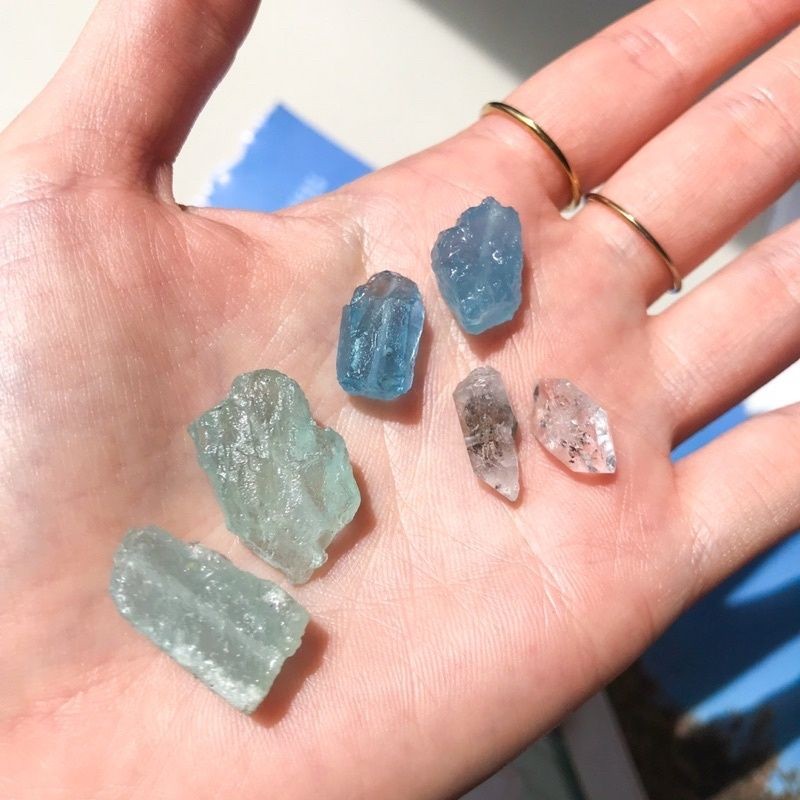 Natural stone with hole - Aquamarine / Herkimer Diamond/ Moonstone Love shaped