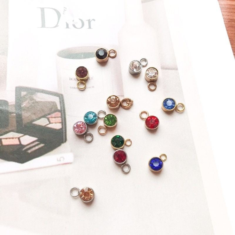 Birthstone Pendant 6mm/ Zirconia Stone Gemstones Pendant - Stainless Steel