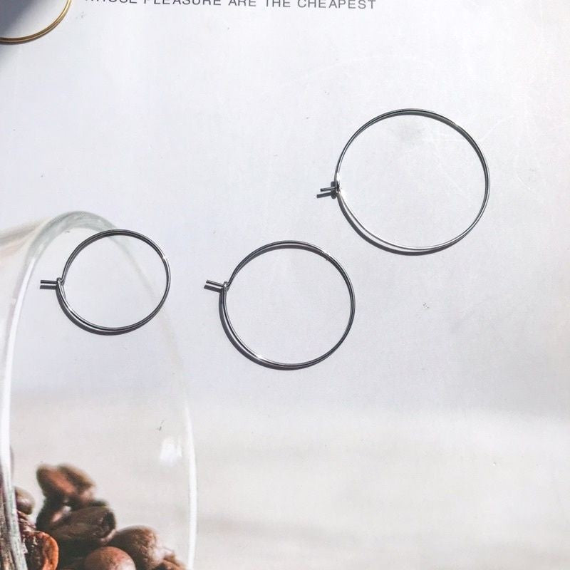 Wire Hoop/ Hoop Thin Earrings 1Pair - Stainless Steel