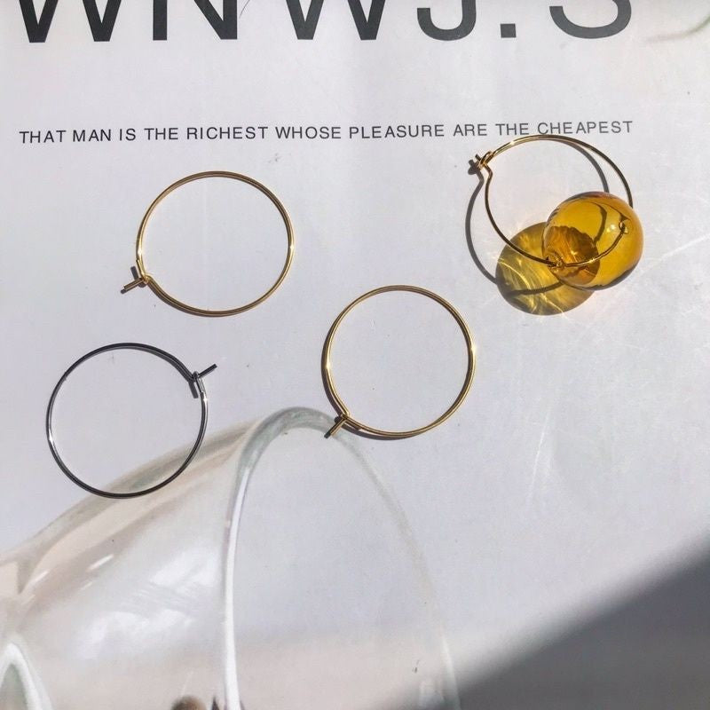 Wire Hoop/ Hoop Thin Earrings 1Pair - Stainless Steel