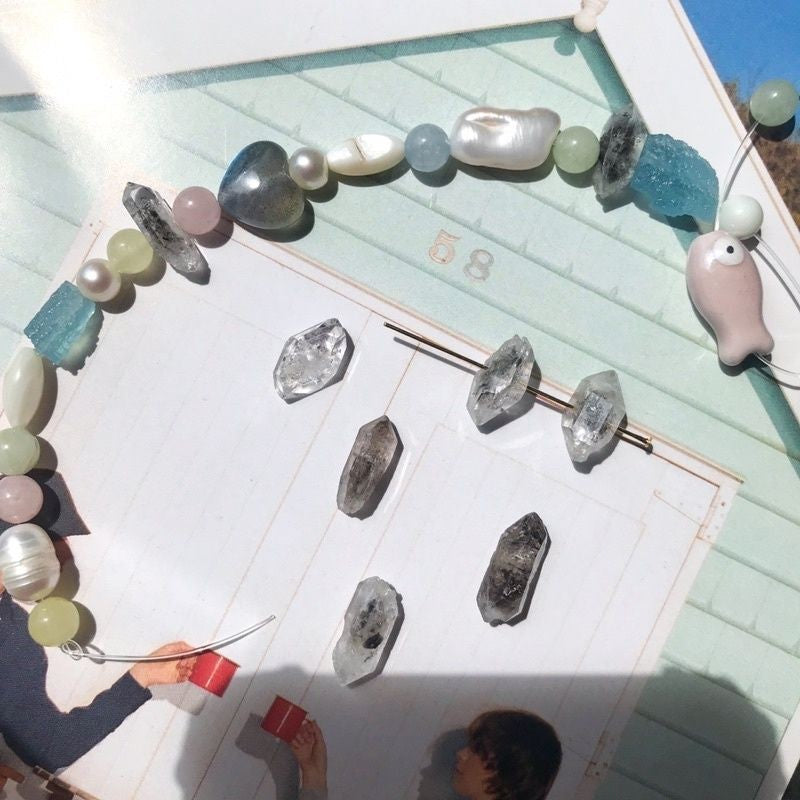 Natural stone with hole - Aquamarine / Herkimer Diamond/ Moonstone Love shaped