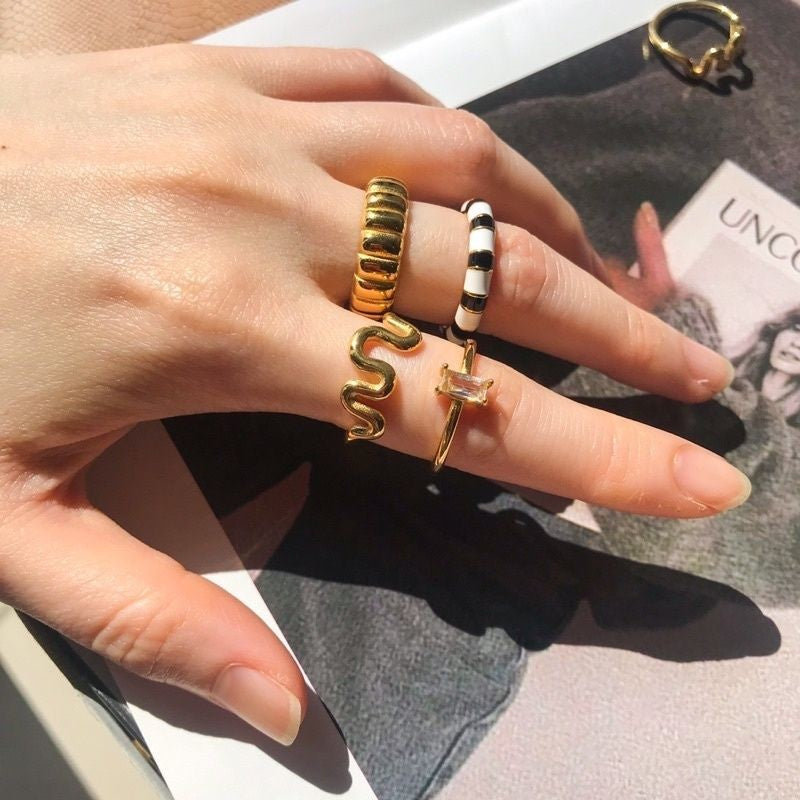 Stainless steel Zirconia rings 1pc - Wavelength/ Zebra/ Diamond/ Gear