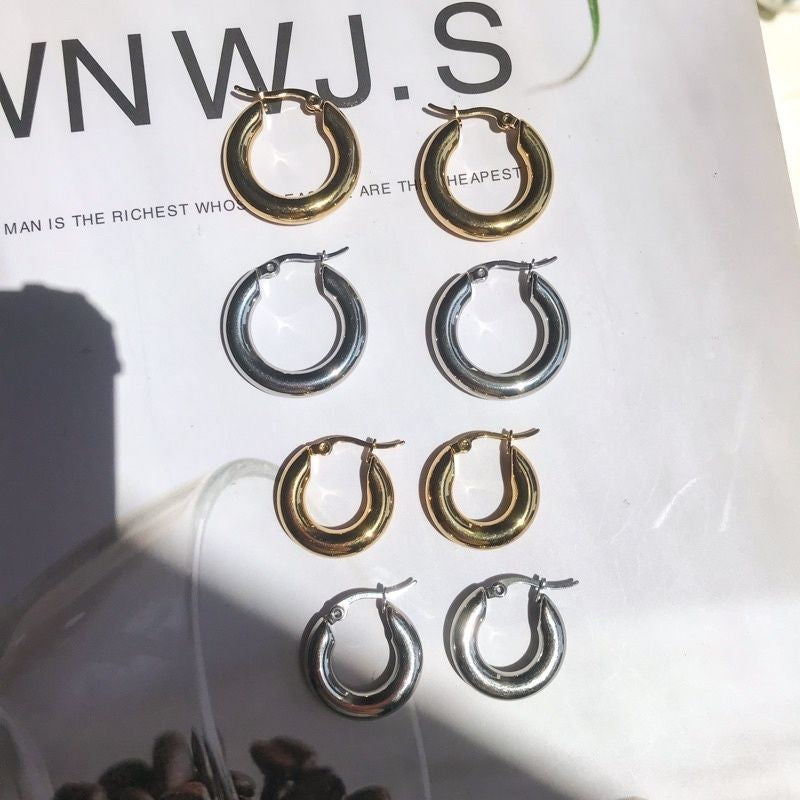 Thick Hoop Earrings/ Thick Huggies 1pc - Stainless Steel