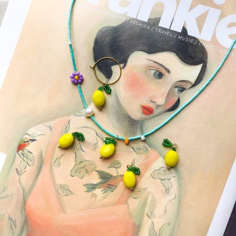 Fruit pendant Ribbon made with beads/ DIY cherry lemon flower jewellery pendant accessories beads Jewelry handicraft