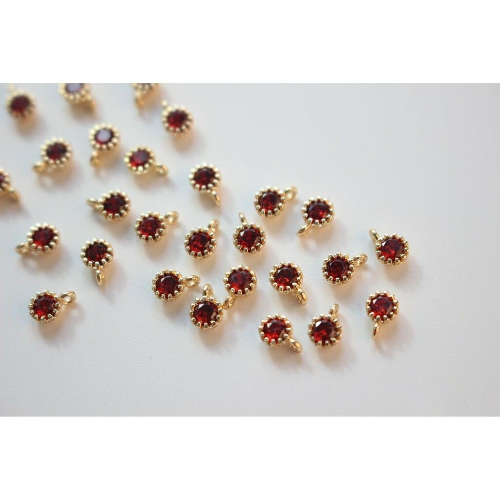 Little Round Gemstones Zirconia Charms 1Pc - 14K Rolled Gold