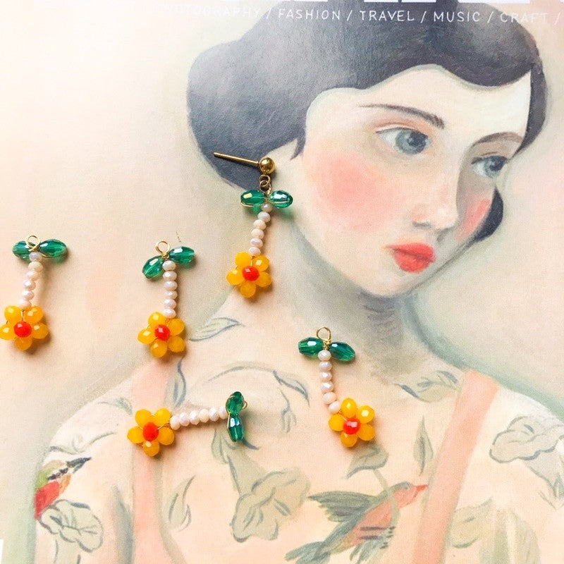 Fruit pendant Ribbon made with beads/ DIY cherry lemon flower jewellery pendant accessories beads Jewelry handicraft
