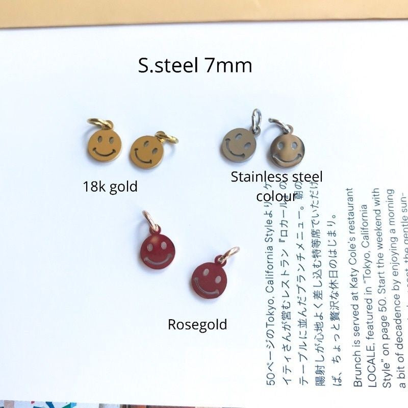 Stainless steel Smiley pendant 1pc/ Rosegold 18k gold stainless steel pendant/ DIY charms for earring necklace jewellery