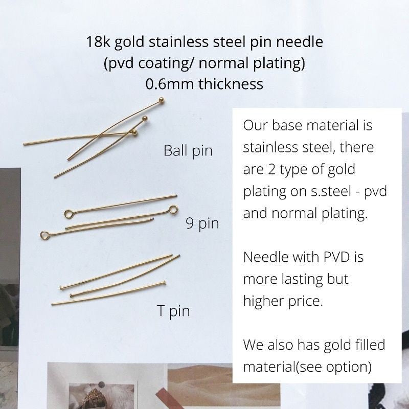 Gold pin needle -  Gold Filled/ Stainless steel (PVD coating)