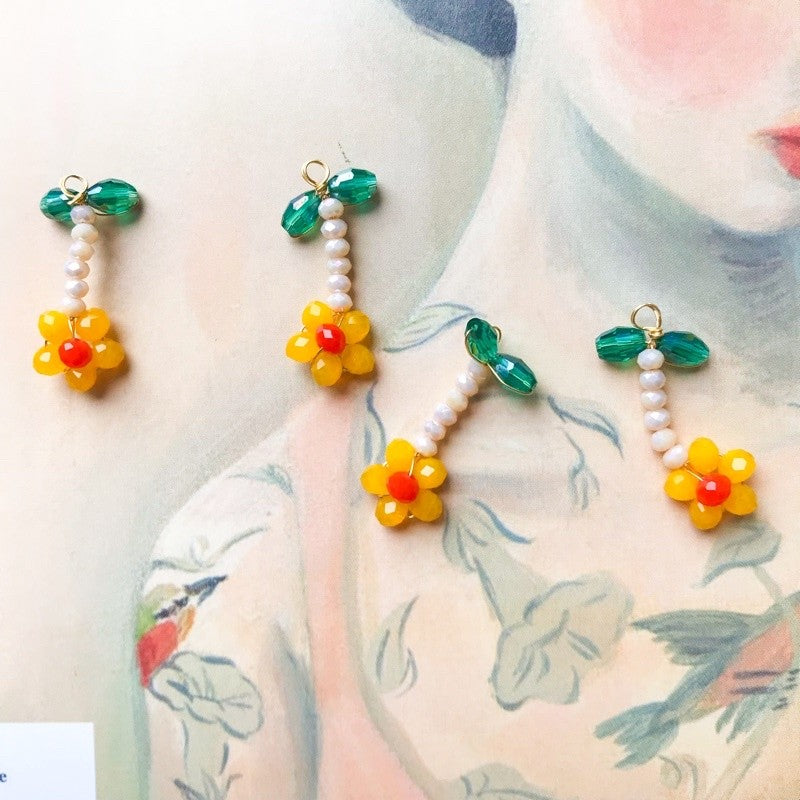 Fruit pendant Ribbon made with beads/ DIY cherry lemon flower jewellery pendant accessories beads Jewelry handicraft
