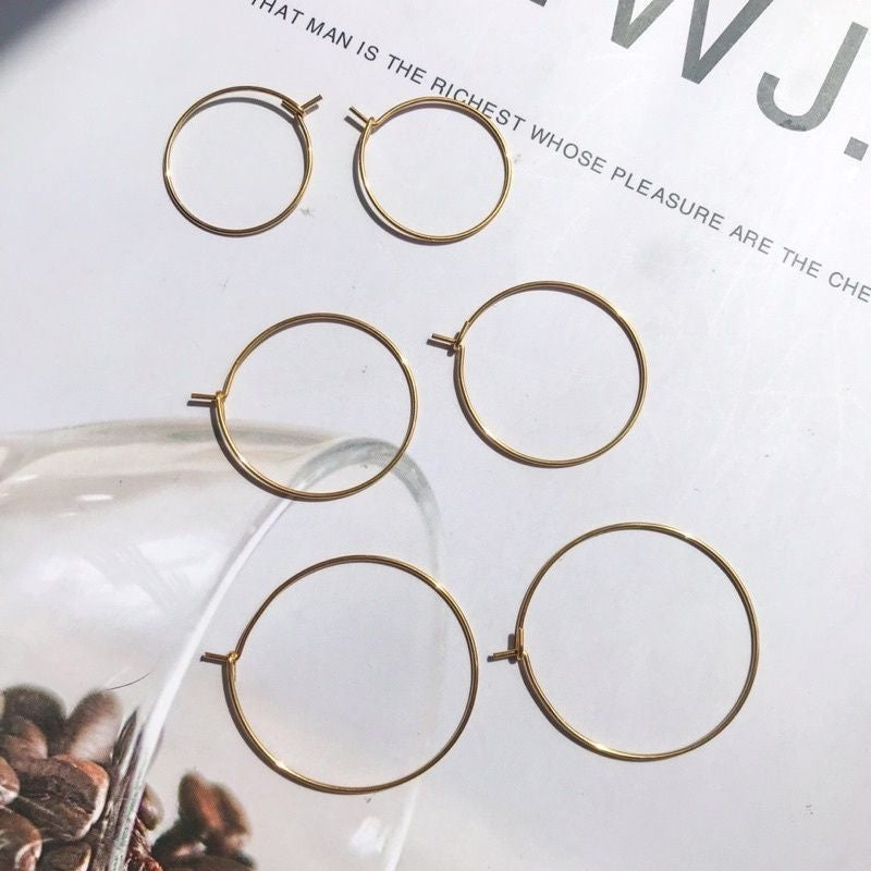 Wire Hoop/ Hoop Thin Earrings 1Pair - Stainless Steel
