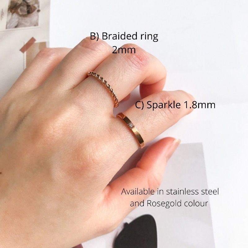 Plain/Braided/Sparkle/ Rosegold Opal ring 1pcs - Stainless steel