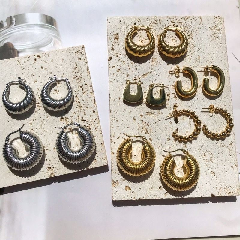 Croissant Huggies Earrings 1 pair  - Stainless Steel