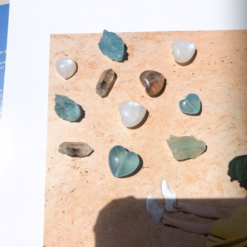 Natural stone with hole - Aquamarine / Herkimer Diamond/ Moonstone Love shaped