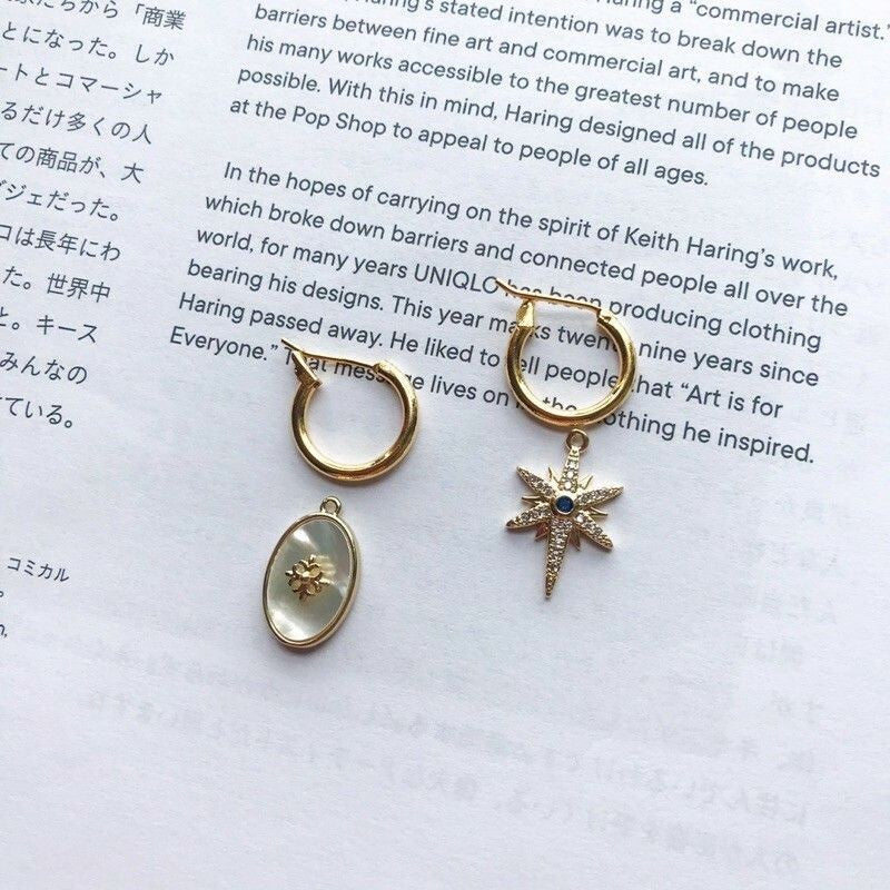 Large Sparkle Star with Blue Gemstones Opal shell - 18k Rolled Gold