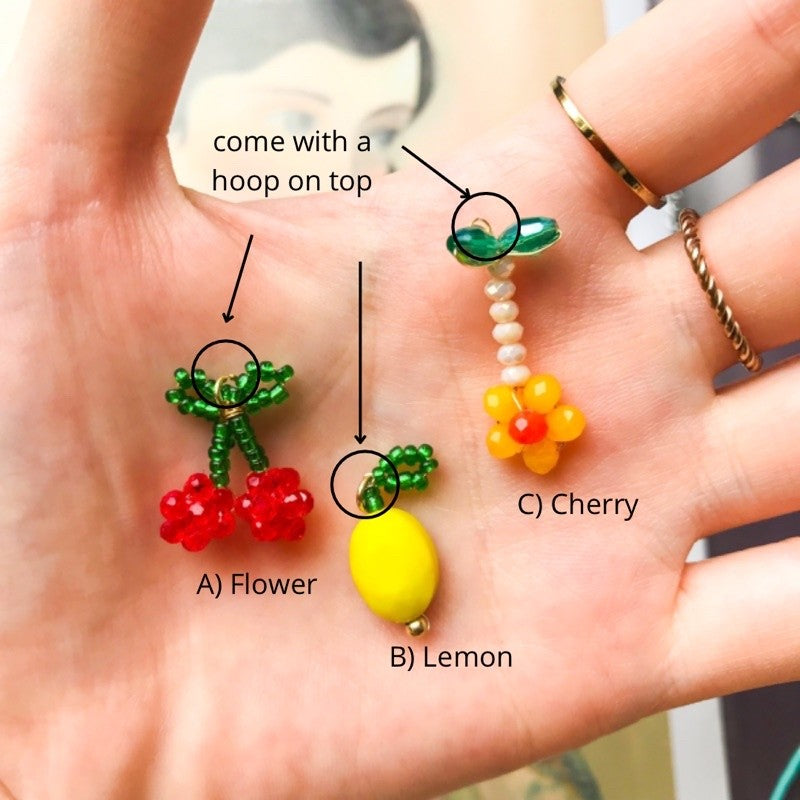 Fruit pendant Ribbon made with beads/ DIY cherry lemon flower jewellery pendant accessories beads Jewelry handicraft