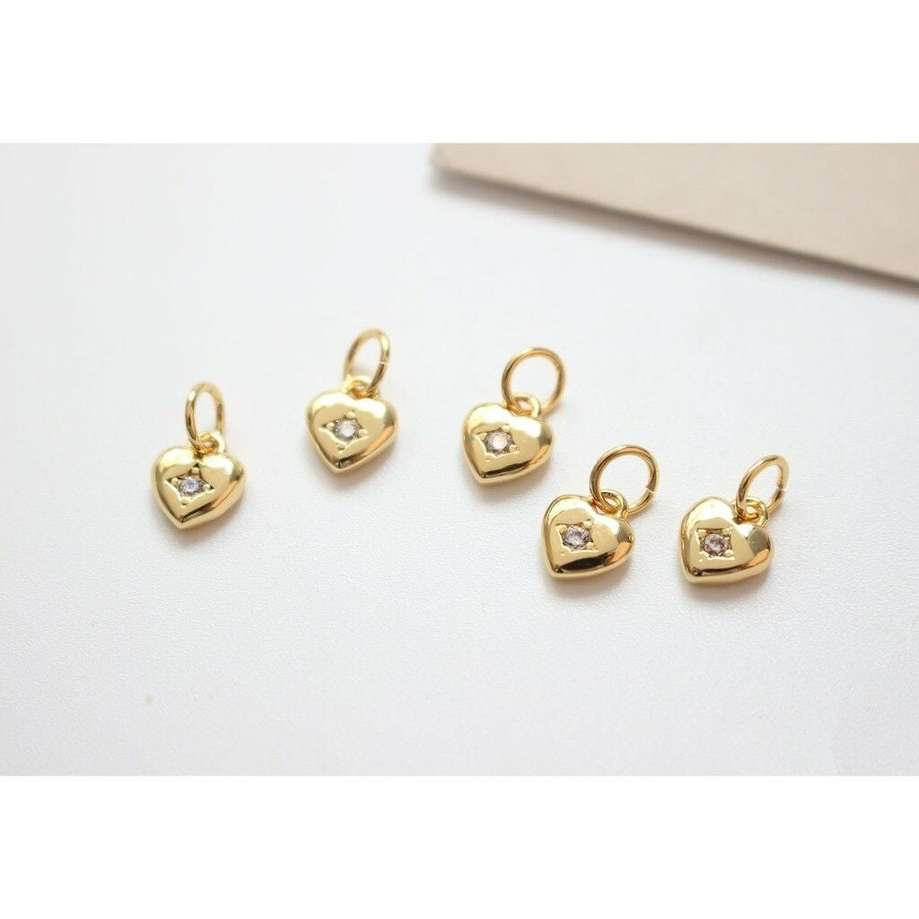Heart Shape Love Pendants with Gemstones 1Pc - 14K Rolled Gold