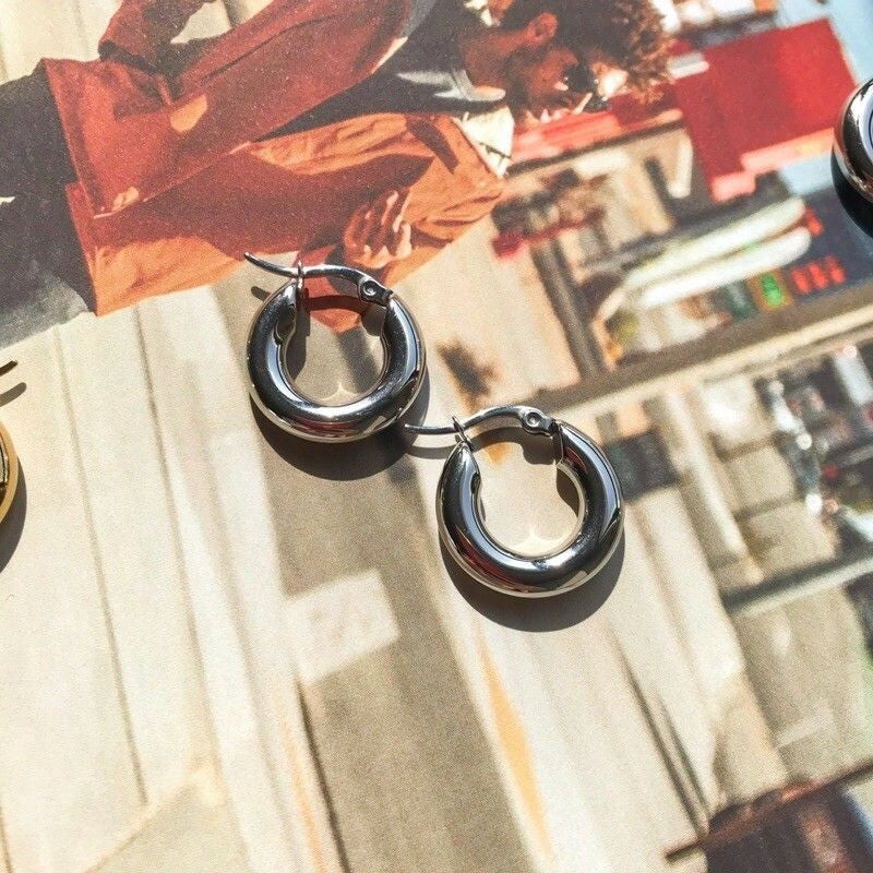 Thick Hoop Earrings/ Thick Huggies 1pc - Stainless Steel