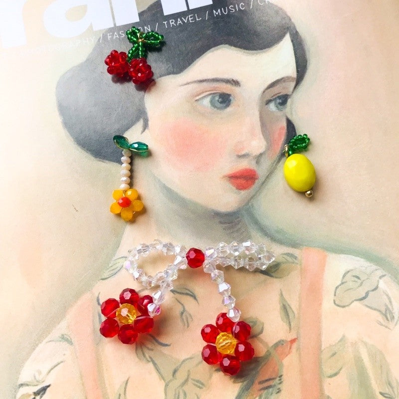 Fruit pendant Ribbon made with beads/ DIY cherry lemon flower jewellery pendant accessories beads Jewelry handicraft