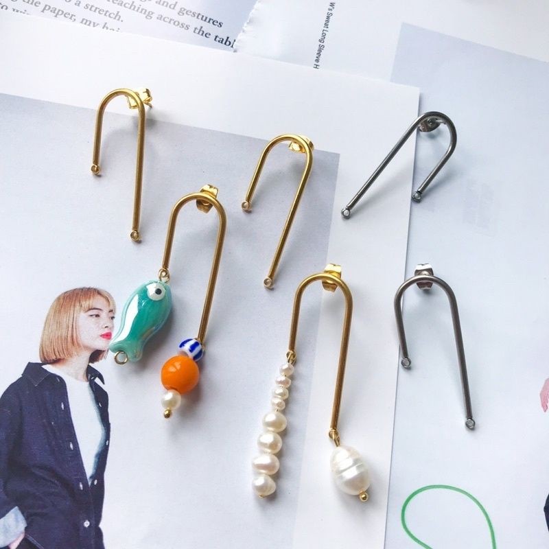 Earrings bar rod design with hook 1 pair - Stainless steel
