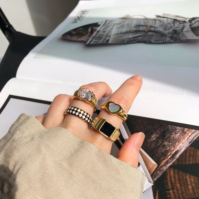 White Black Ring 1pcs - Stainless steel