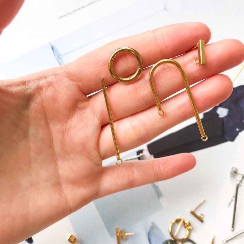 Earrings bar rod design with hook 1 pair - Stainless steel