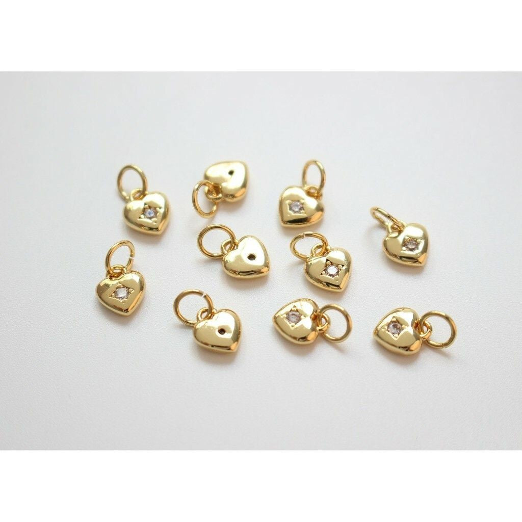 Heart Shape Love Pendants with Gemstones 1Pc - 14K Rolled Gold