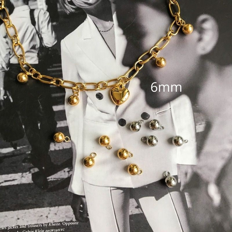 Beads pendant 3/6/8mm 10pcs - Stainless Steel