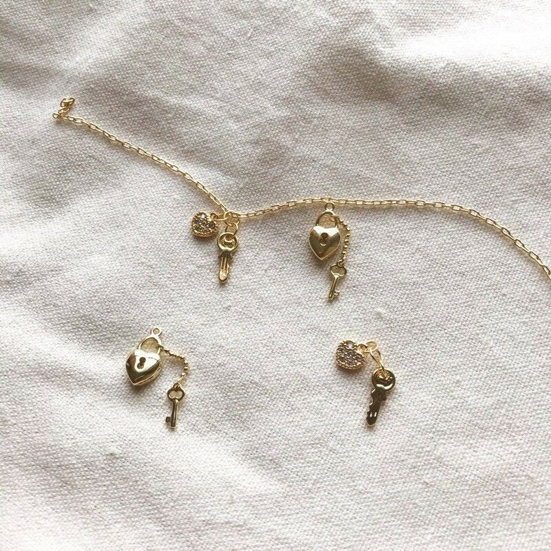 Key/ Diamond Love/ Locket Pendant 1Pc - 14K Rolled Gold